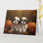 Shih Tzu Puppy Herfst Delight Pompoen Kaart (Gele Bloem)
