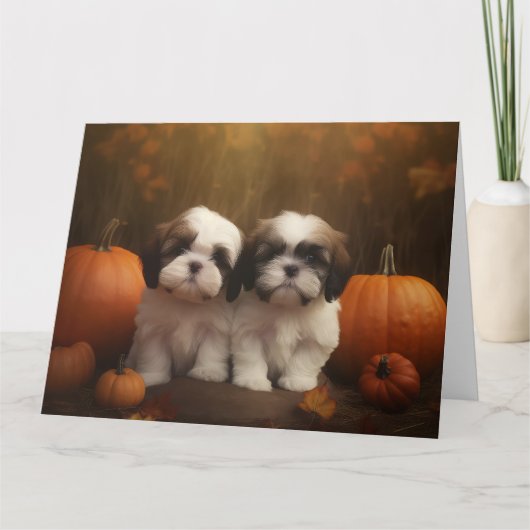 Shih Tzu Puppy Herfst Delight Pompoen Kaart (Voorkant)