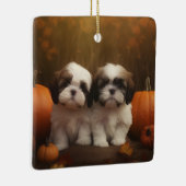 Shih Tzu Puppy Herfst Delight Pompoen Keramisch Ornament (Rechts)