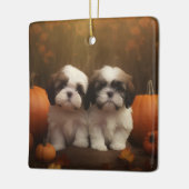 Shih Tzu Puppy Herfst Delight Pompoen Keramisch Ornament (Links)