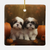 Shih Tzu Puppy Herfst Delight Pompoen Keramisch Ornament (Achterkant)