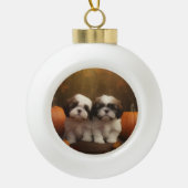 Shih Tzu Puppy Herfst Delight Pompoen Keramische Bal Ornament (Voorkant)