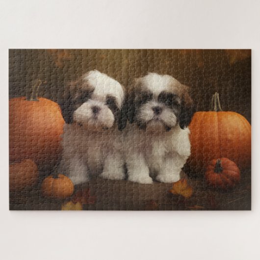 Shih Tzu Puppy Herfst Delight Pompoen Legpuzzel (Horizontaal)