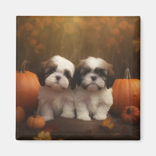 Shih Tzu Puppy Herfst Delight Pompoen Magneet (Voorkant)