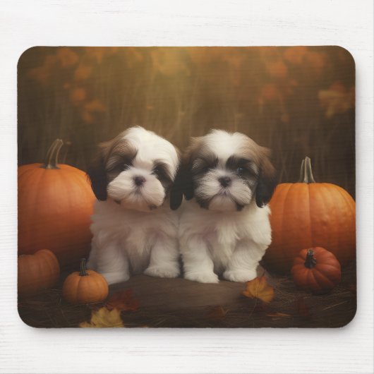 Shih Tzu Puppy Herfst Delight Pompoen Muismat (Voorkant)