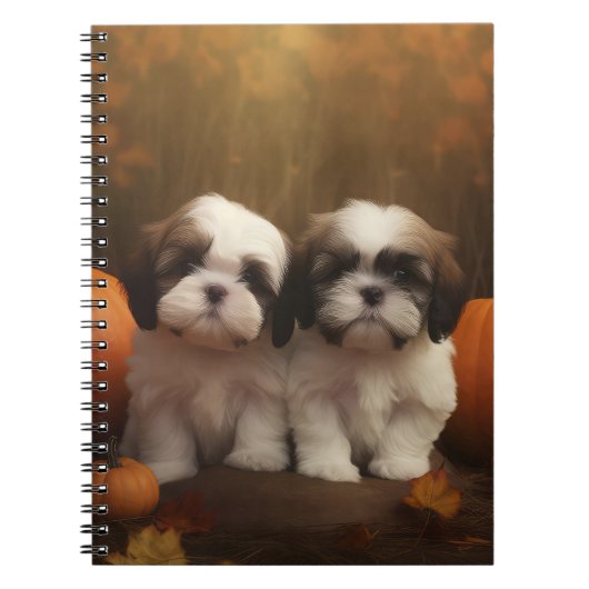 Shih Tzu Puppy Herfst Delight Pompoen Notitieboek (Voorkant)