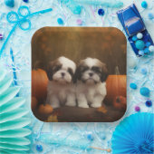 Shih Tzu Puppy Herfst Delight Pompoen Papieren Bordje (Feest)