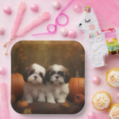 Shih Tzu Puppy Herfst Delight Pompoen Papieren Bordje (Feest)