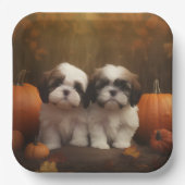 Shih Tzu Puppy Herfst Delight Pompoen Papieren Bordje (Voorkant)