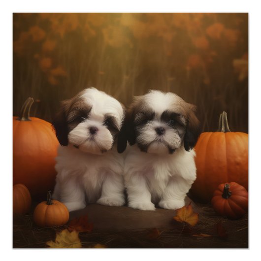 Shih Tzu Puppy Herfst Delight Pompoen Perfect Poster (Voorkant)