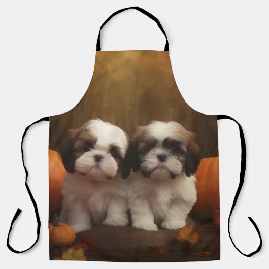 Shih Tzu Puppy Herfst Delight Pompoen Schort (Voorkant)