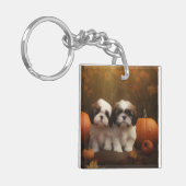 Shih Tzu Puppy Herfst Delight Pompoen Sleutelhanger (Voorkant Links)