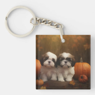 Shih Tzu Puppy Herfst Delight Pompoen Sleutelhanger