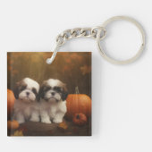 Shih Tzu Puppy Herfst Delight Pompoen Sleutelhanger (Achterkant)