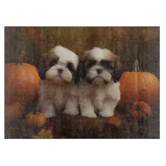Shih Tzu Puppy Herfst Delight Pompoen Snijplank (Voorkant)