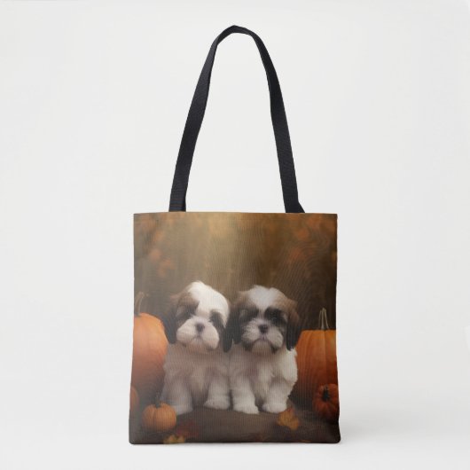Shih Tzu Puppy Herfst Delight Pompoen Tote Bag (Voorkant)