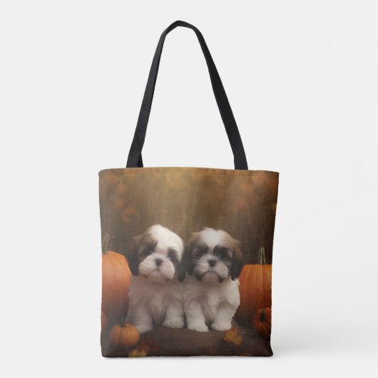 Shih Tzu Puppy Herfst Delight Pompoen Tote Bag (Achterkant)