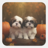 Shih Tzu Puppy Herfst Delight Pompoen Vierkante Sticker (Voorkant)