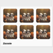 Shih Tzu Puppy Herfst Delight Pompoen Vierkante Sticker (Vel)