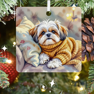 Shih tzu Puppy Hond Gepersonaliseerde Kerst Metalen Ornament
