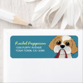 Shih Tzu Puppy op blauw | Etiket retouradres hond (Insitu)