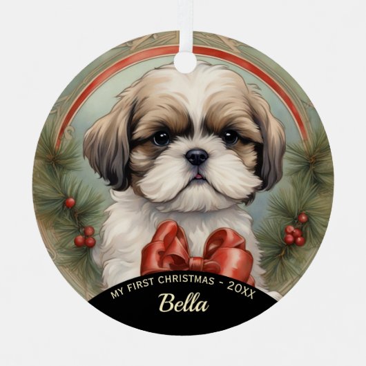 Shih Tzu Puppy's eerste kerst Ornament (Voorkant)