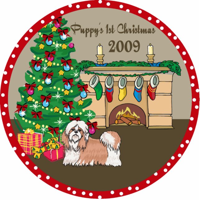 Shih Tzu Puppy's eerste kerstornament 2009 Fotobeeldje Ornament (Voorkant)