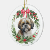 Shih Tzu Red Bow Holly krans Keramisch Ornament (Links)