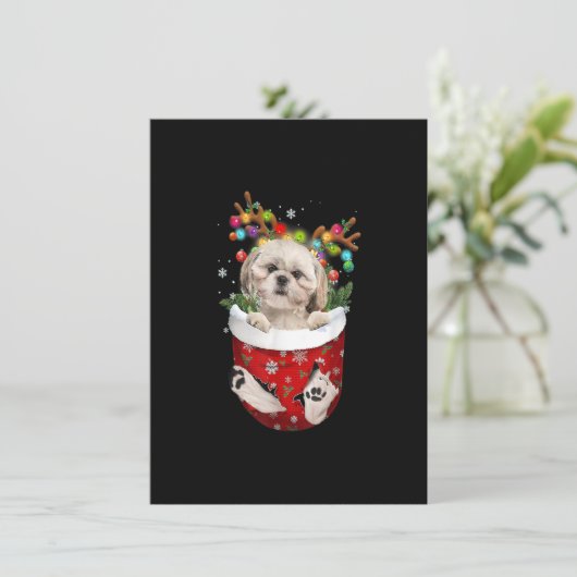 Shih Tzu Reindeer in pap-kerstHondenliefhebbers P Kaart (Staand voorkant)