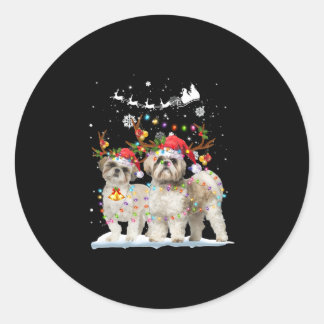 Shih Tzu Reindeer Xmas lichte kerstversieringen Ronde Sticker