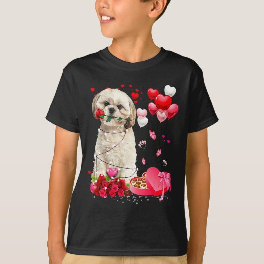 Shih Tzu Rose Heart Happy Valentine Day Dog Mom  T-shirt (Voorkant)