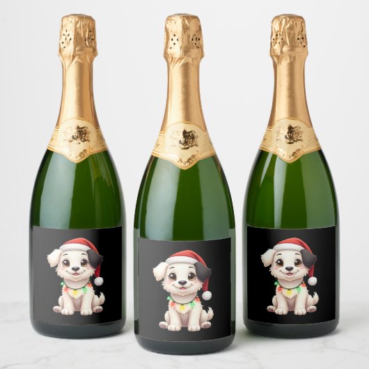 Shih Tzu Santa Christmas Tree Lights Xmas Dog Love Sparkling Wijnetiket (Flessen)