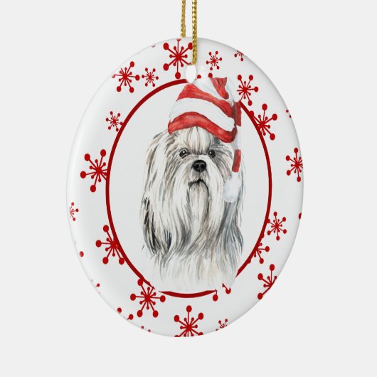Shih Tzu Santa Hat Red Snowflake Keramisch Ornament (Rechts)