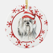 Shih Tzu Santa Hat Red Snowflake Keramisch Ornament (Voorkant)