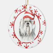 Shih Tzu Santa Hat Red Snowflake Keramisch Ornament (Links)
