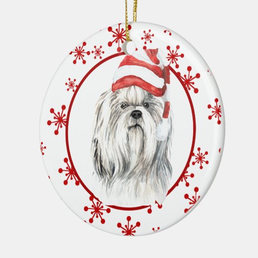 Shih Tzu Santa Hat Red Snowflake Keramisch Ornament (Links)