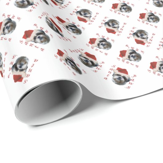 Shih Tzu Santa Paws Cadeaupapier (Rol Hoek)