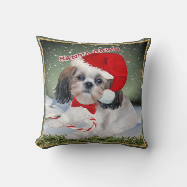 Shih Tzu Santa Paws Kerstkussens Kussen (Voorkant)