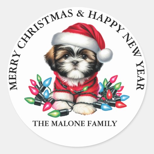Shih Tzu Santa Paws komt naar de stad Ronde Sticker (Voorkant)
