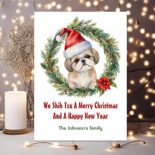 Shih Tzu Santa Schattige Grappig Kerstfeest Feestdagenkaart