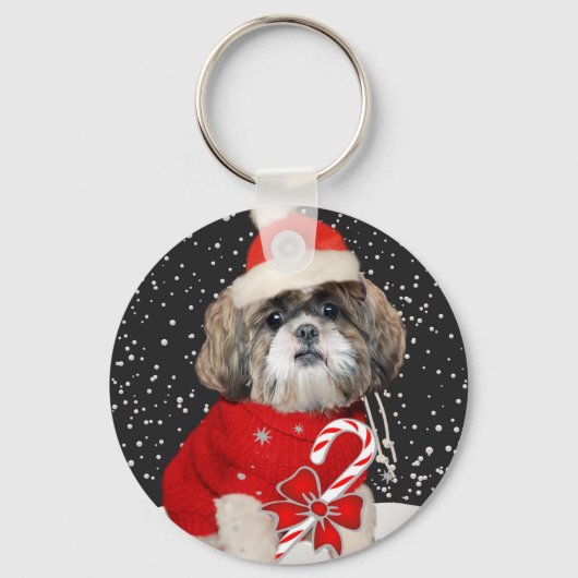 Shih Tzu Santa Season Greetings Sleutelhanger (Voorkant)