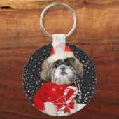 Shih Tzu Santa Season Greetings Sleutelhanger (Voorkant)