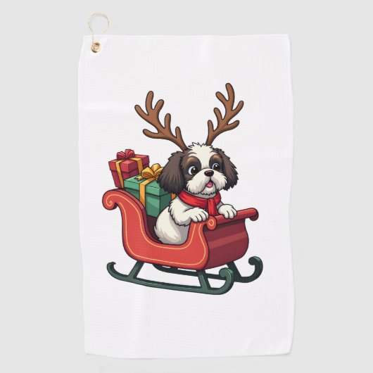 Shih Tzu Santa's slee-rit Golfhanddoek (Voorkant)
