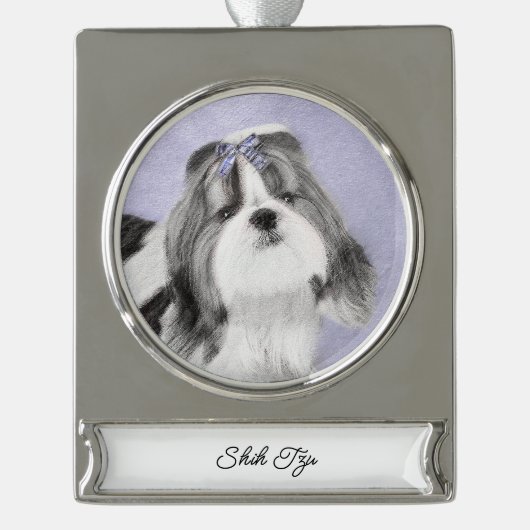 Shih Tzu schilderen - Cute Original Dog Art Silver Verzilverd Banner Ornament (Voorkant)