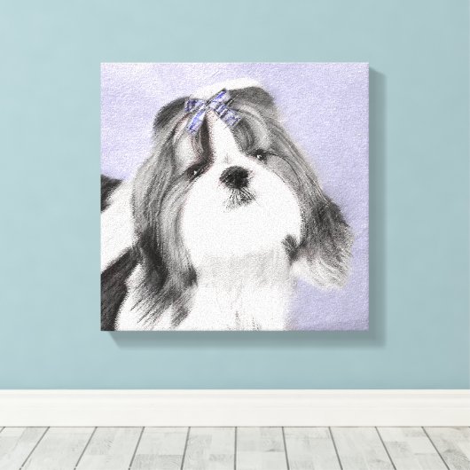 Shih Tzu schilderen - Kute Original Dog Art Canvas Afdruk (Insitu (Houten vloer))