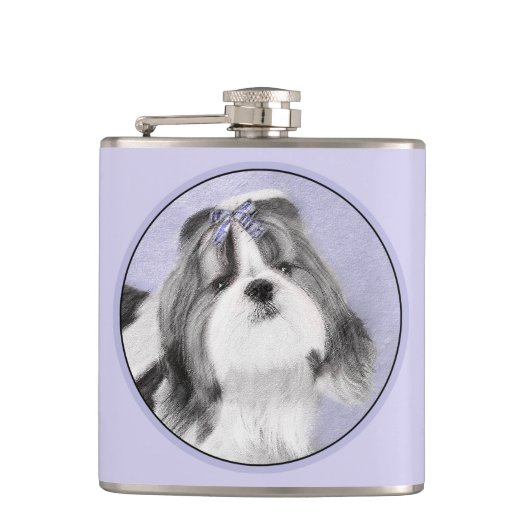 Shih Tzu schilderen - Kute Original Dog Art Heupfles (Voorkant)