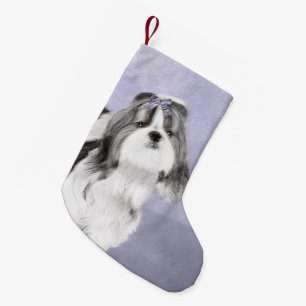 Shih Tzu schilderen - Kute Original Dog Art Kleine Kerstsok