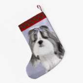 Shih Tzu schilderen - Kute Original Dog Art Kleine Kerstsok (Achterkant (Hangend))