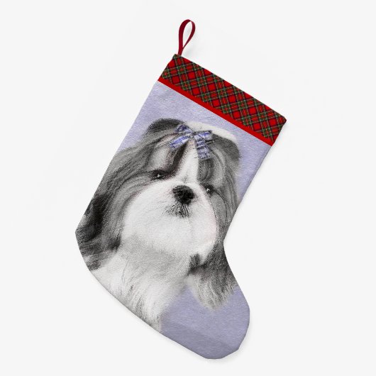 Shih Tzu schilderen - Kute Original Dog Art Kleine Kerstsok (Voorkant (Hangend))