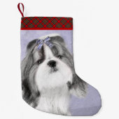 Shih Tzu schilderen - Kute Original Dog Art Kleine Kerstsok (Voorkant)